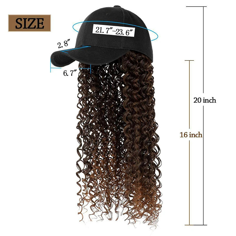 Afro-Style Long Curly Black Baseball Cap Wig All-in-One Small Spiral Noodle Curls Natural-Looking Synthetic Wig - In Stock