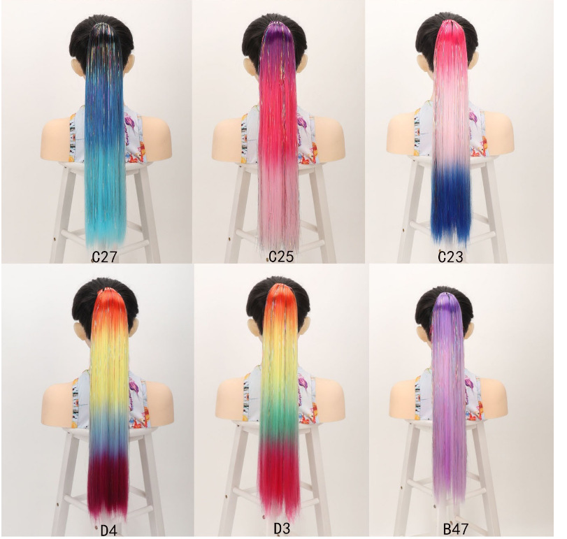 Luxurious Lasered Silk Fiber Pony Tails With Smooth Gradient Shading In Metallic Shades For Instantly Enhanced Hairstyles