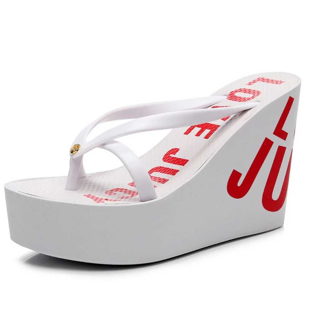 Womens Flip Flops Summer Outdoor Rubber Non-Slip Sandals with Sloping Heels Fashionable High Heels Beach Slippers Women Shoes M250618