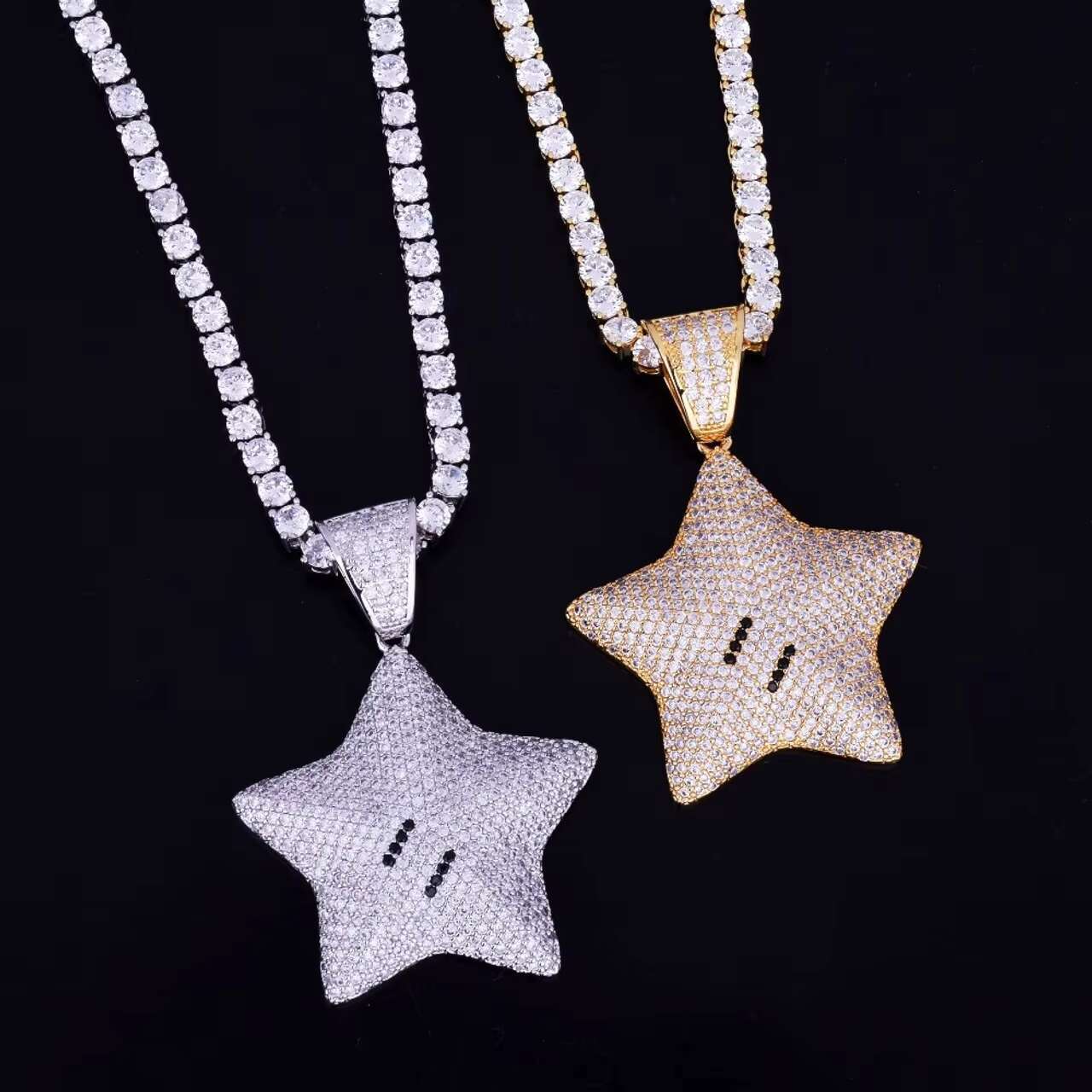 Stylish 18K Gold 925 Sterling Silver Moissanite Pentagon Star Pendant Western Style Hip Hop Pendants Charms