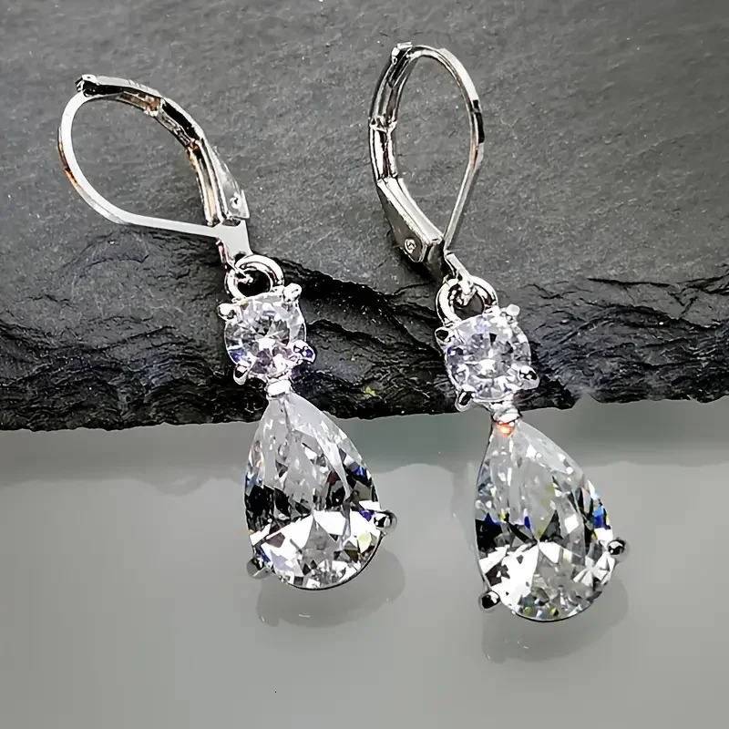 CAOSHI Gorgeous Bright Zirconia Pendant Earrings Female Trendy Wedding Ceremony Accessories Silver Color Jewelry for Lady 250617