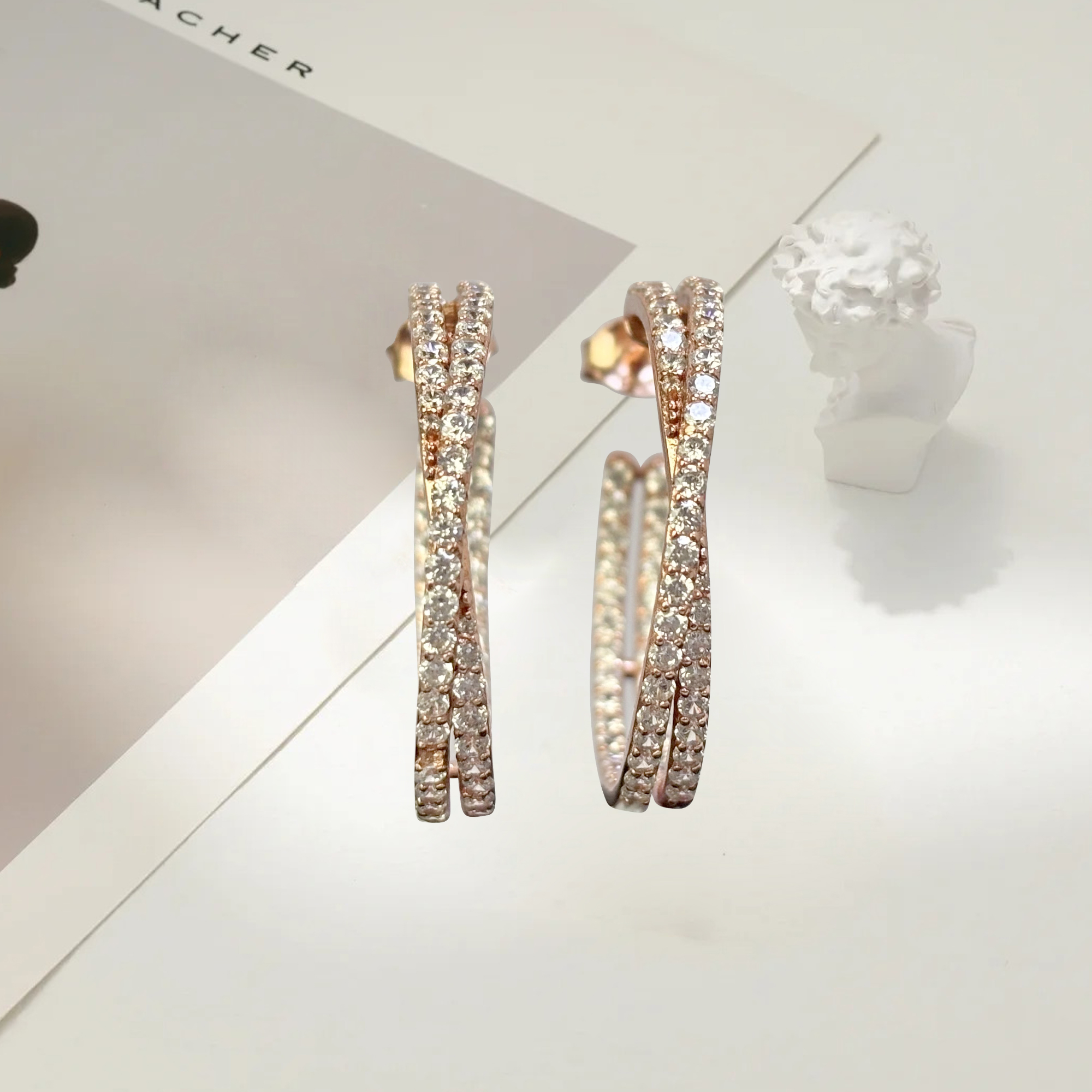 Earrings; hoop earrings; designer rose gold earrings; earrings with a diameter of sier; 925 silver material; ladies accessories; party