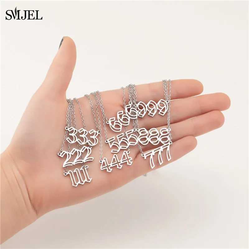 Lucky 777 Angel Number Necklace 111 222 333 444 555 666 888 999 Stainless Steel Number Pendant Necklaces Best Gift for Women Men W250618