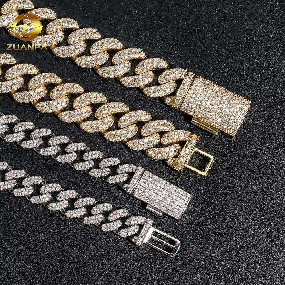 Hip Hop Jewelry Custom VVS Lab Diamond Mossinate Chain Men 14k Gold Vermeil Prong Cuban Link Chain Moissanite Cuban Link Chain