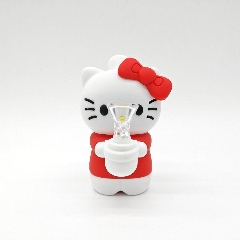 5.9 inch Kitty Bong Silicone Hookah with 14mm Male Glass Bowl Silicone Beaker Bongs Water Pipe Unbreakable Tobacco tools
