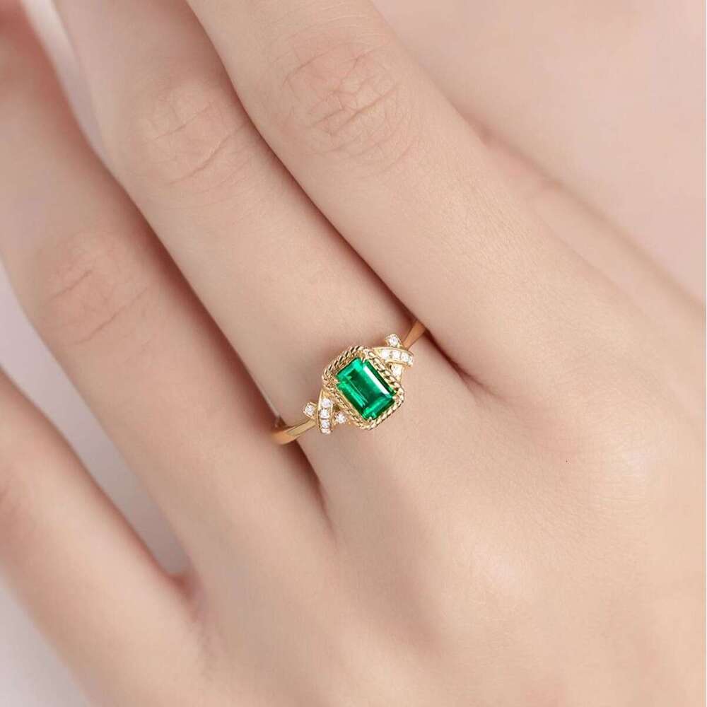 Natural Emerald Inlaid Gemstone Women's Jewelry Colorful Same Style Light Luxury Versatile Ring