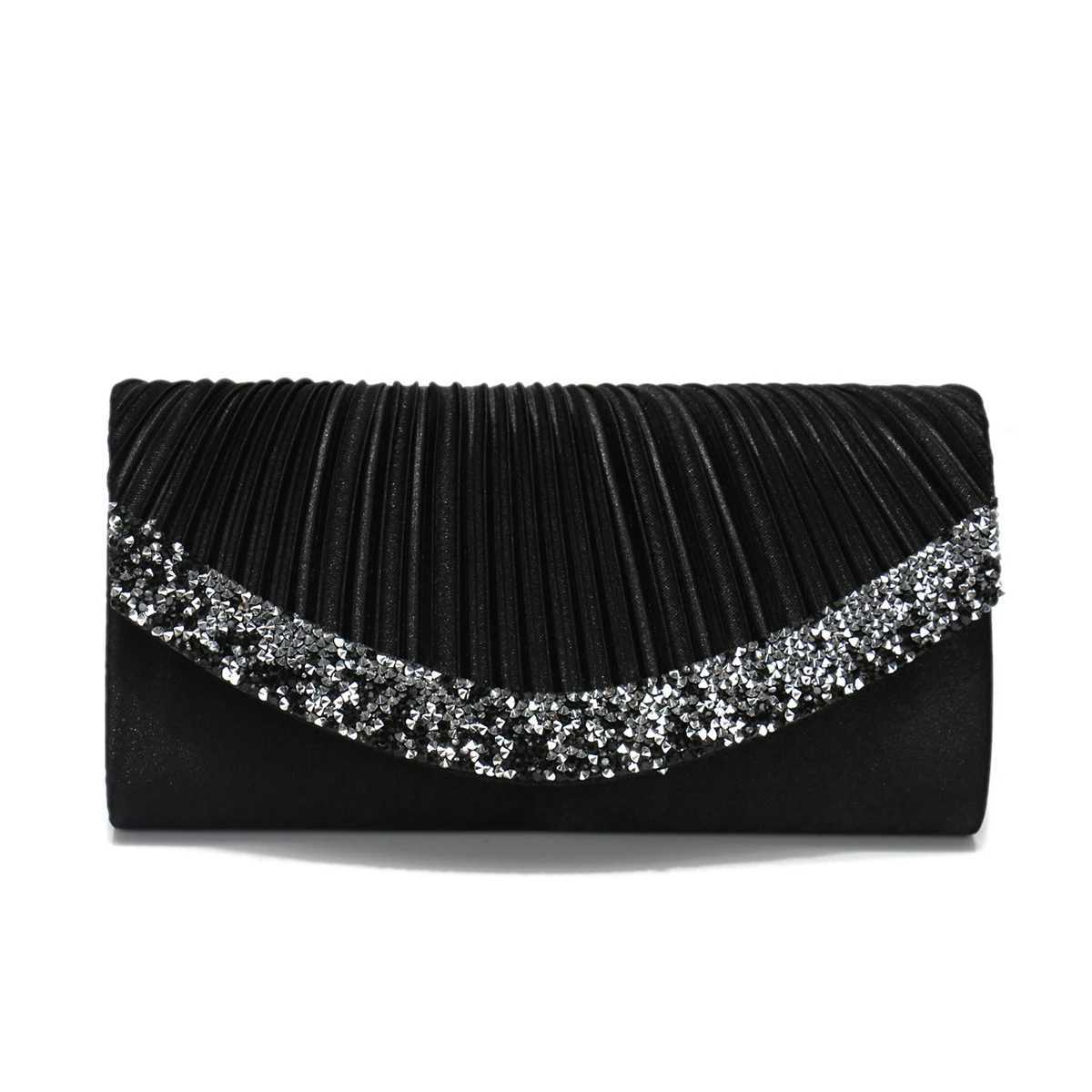 Glitter Envelope Design Women Evening Bags Satin Shoulder Chain Handbags Rhinestones Prom Banquet Purse Z250618