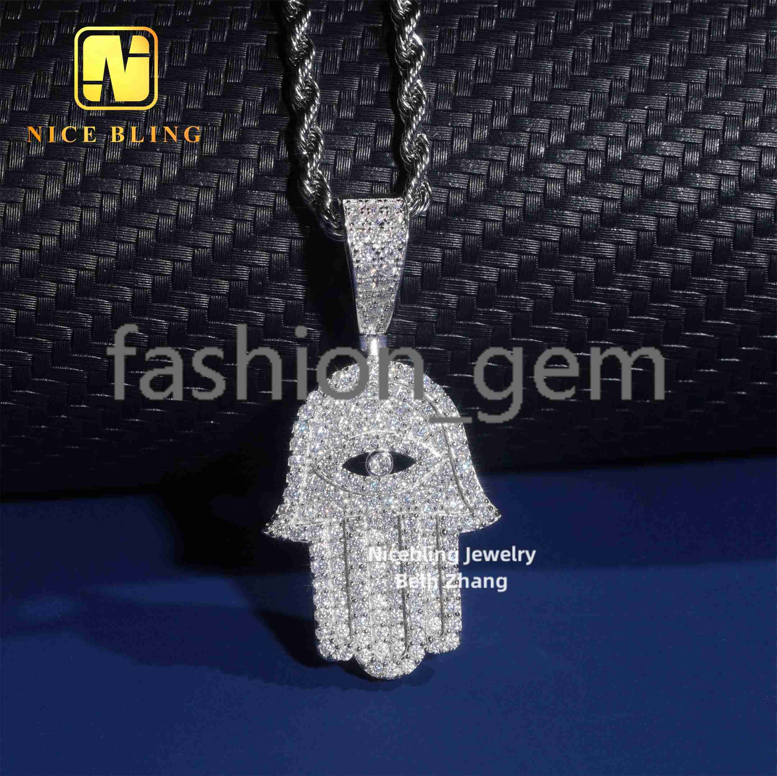 Cheap Price Hip Hop Fashion Charm 925 Silver Vvs Moissanite Diamond Pendant Iced Out Jewelry Men Women Hamsa Hand Pendant