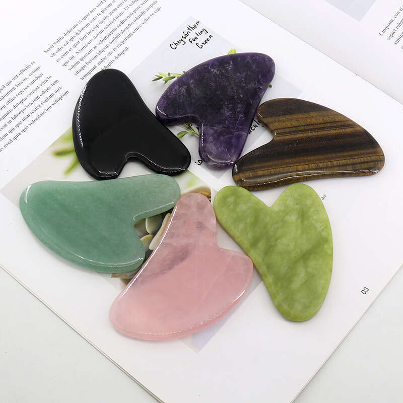 Rose Quartz Jade Guasha Board Pink Natural Stone Arts And Crafts Scraper Gua Sha Tools For Face Neck Back Body Acupuncture Pressure Therapy Tablero De
