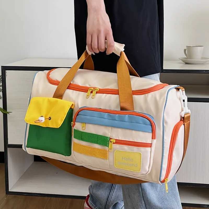Large Capacity Oxford Fabric Gym Duffel Bag with Shoe Compartment Adjustable Shoulder Straps Multi-Pocket Travel Bag W250618