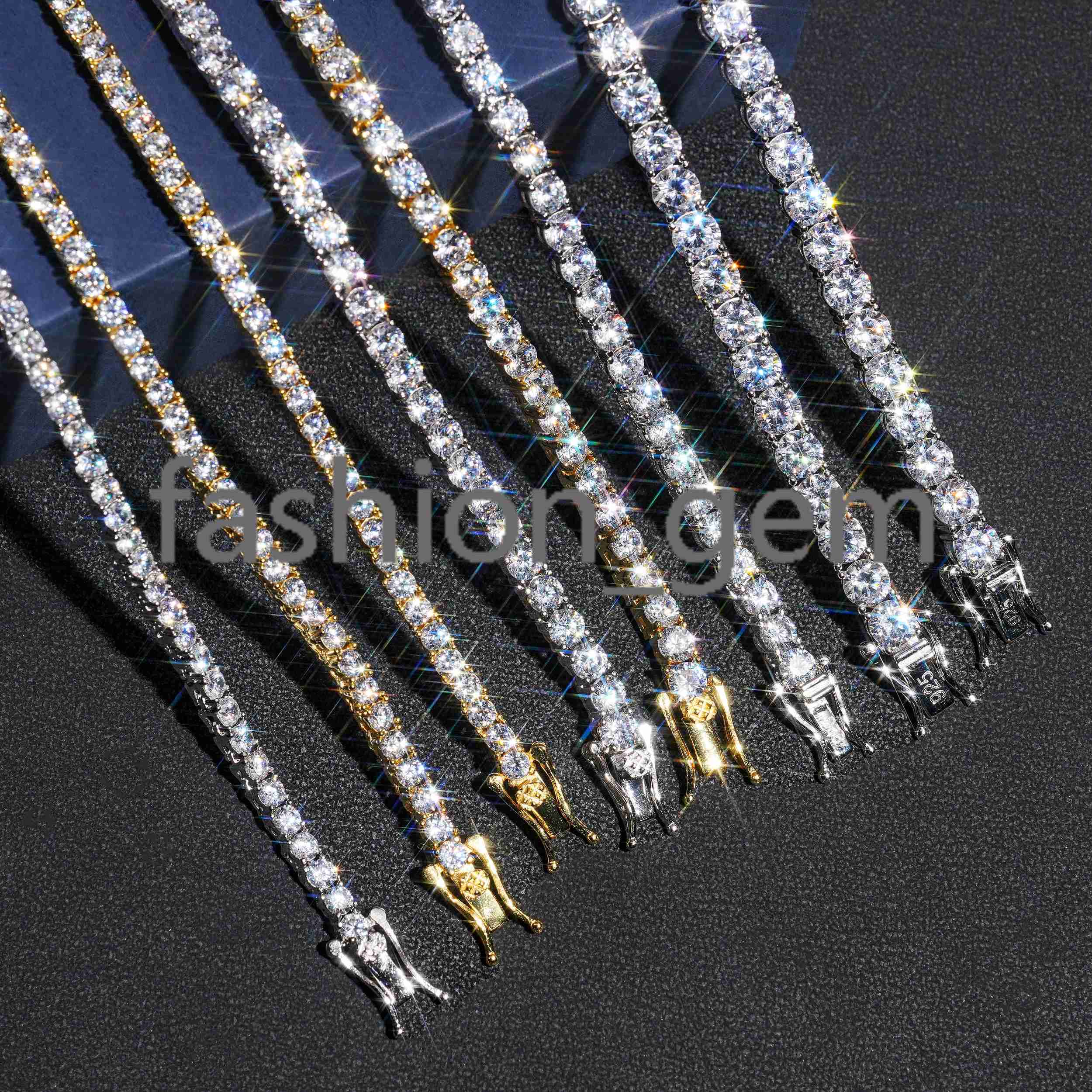 925 Silver moissanite moissaniteia Affordable 3mm 4mm 5mm Tennis Chain Necklace Bracelet 18k Gold Plated Necklace Hip Hop Rock