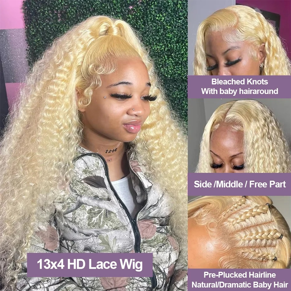 613 Curly Honey Blonde Lace Front Wigs Loose Deep Wave 13x4 HD Water Wave Color Transparent Lace Frontal Wigs Synthetic Human Hair Wig