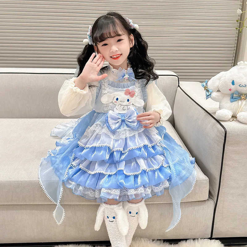 Sanrio Cartoon Kuromi Melody Cinnamoroll Dress Girls Kawai Lolita Princess Skirt Four Season Slip Dress Cosplay Party Costume Kids GiftXJ250618