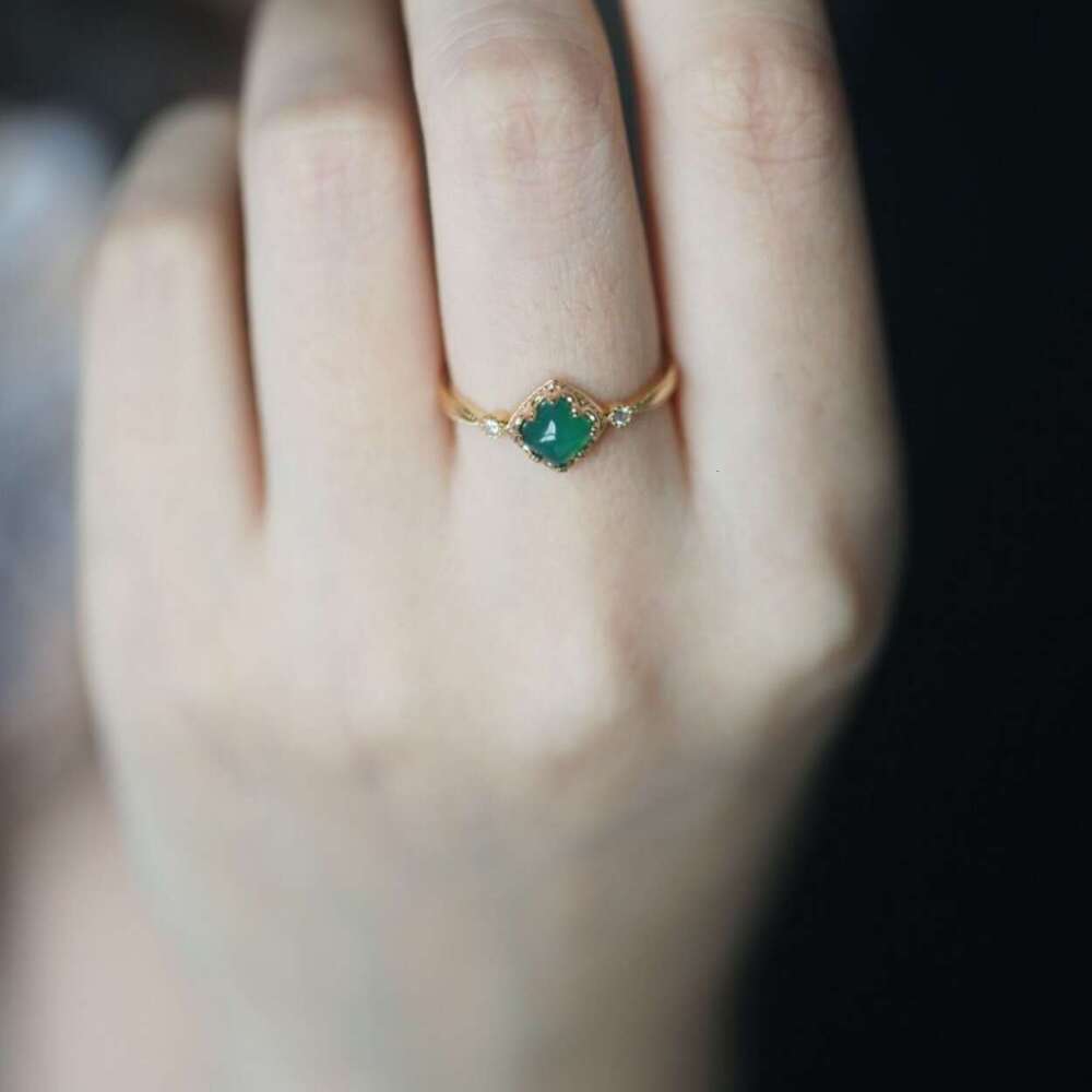 Grenade Drunken Encounter Natural Same Style Green Chalcedony Red Pomegranate Tower Top Sugar Bag Mountain Light Luxury Ring