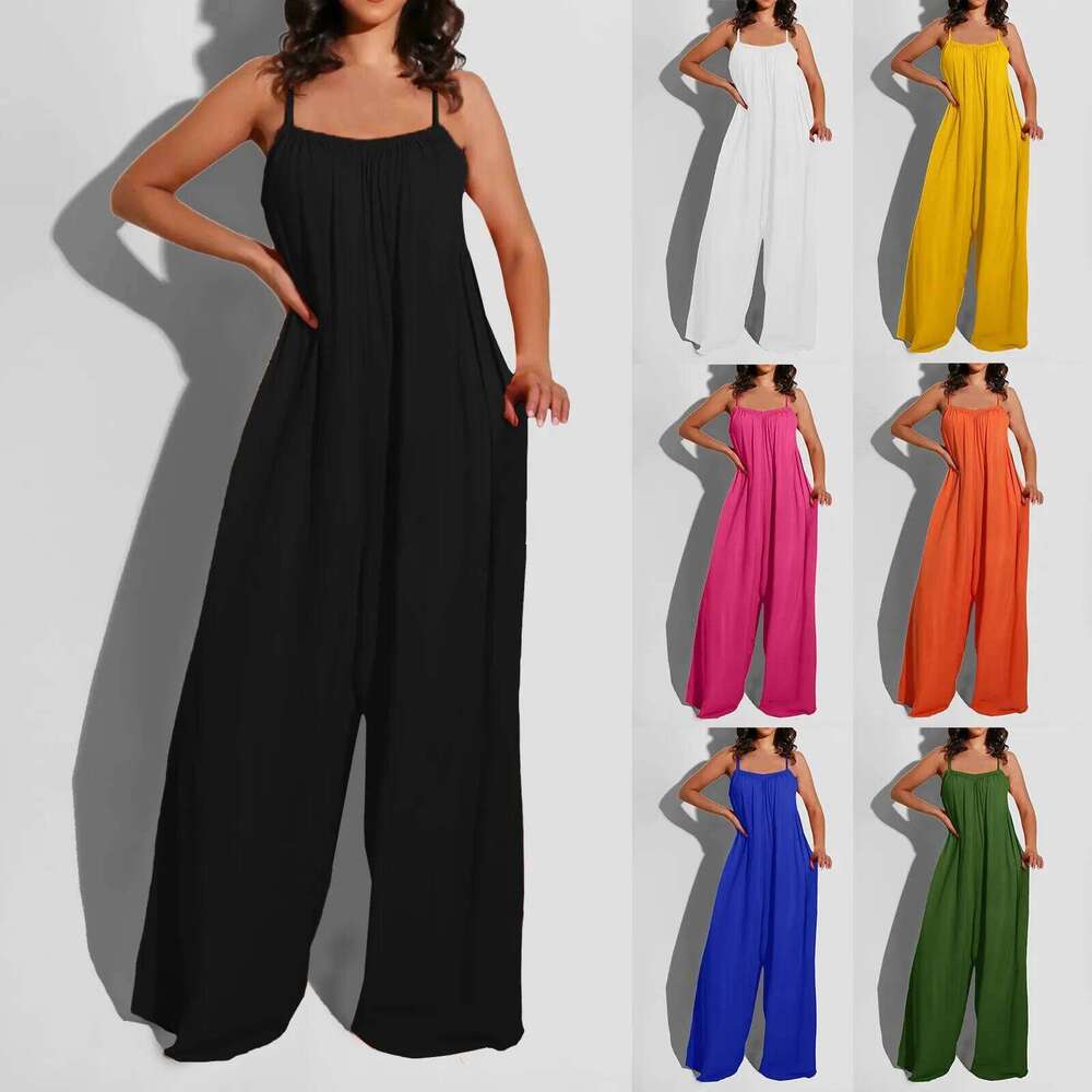 Wear Summer Sexy Backless Suspender Wide Leg Pants Casual Loose Elegant Women Straps Jumpsuit