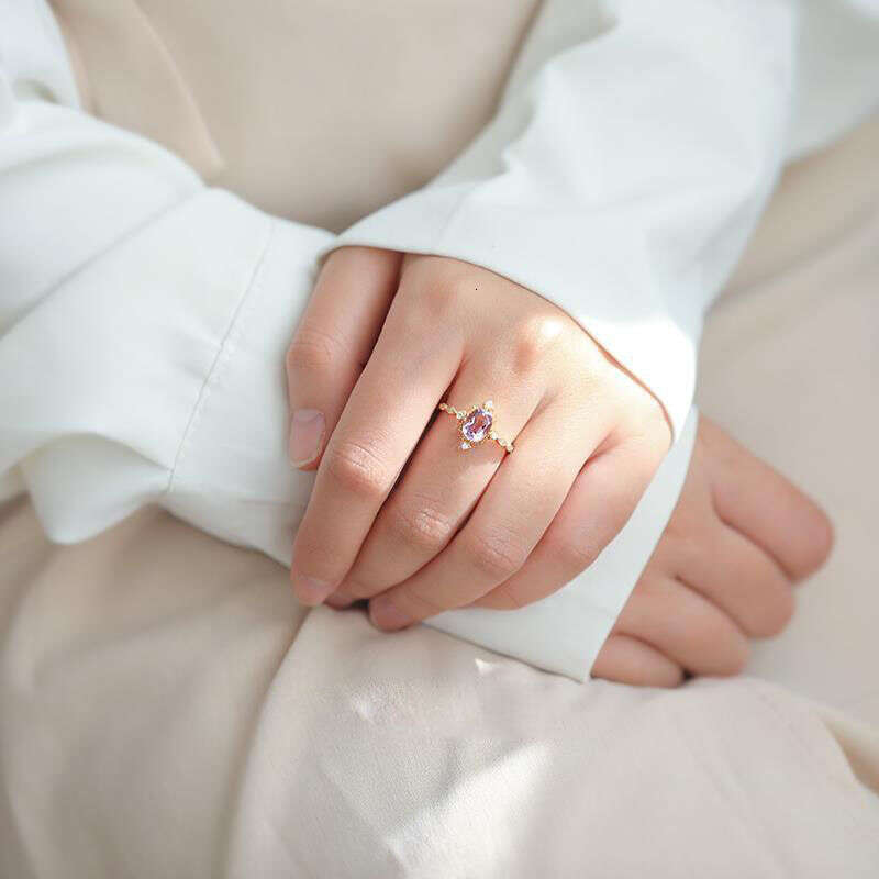 Light Luxury Style Princess for Women Amethyst Plated Inlaid Ring Simple Versatile Adjustable
