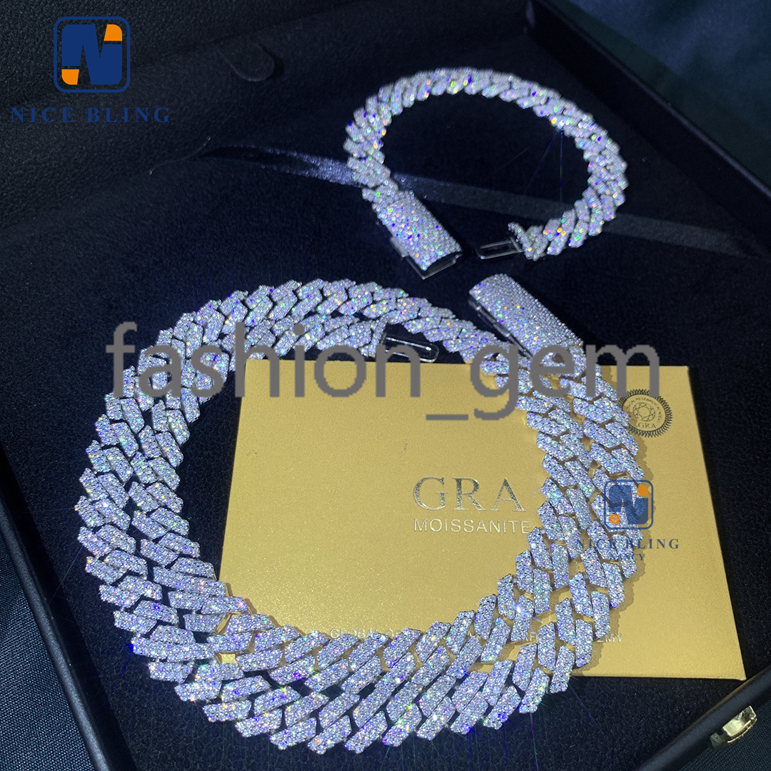 8mm 10mm Hip Hop Necklace Fashion Style S925 Vvs Moissanite Iced Out Jewelry Moissanite Diamond Cuban Link Chain