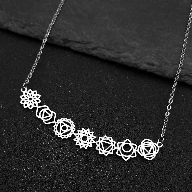 Yoga 7 Chakra Birth Flower Pendant Necklace for Women Girls Stainless Steel Gold Color Reiki Amulet Jewelry Mothers Day Gift W250618