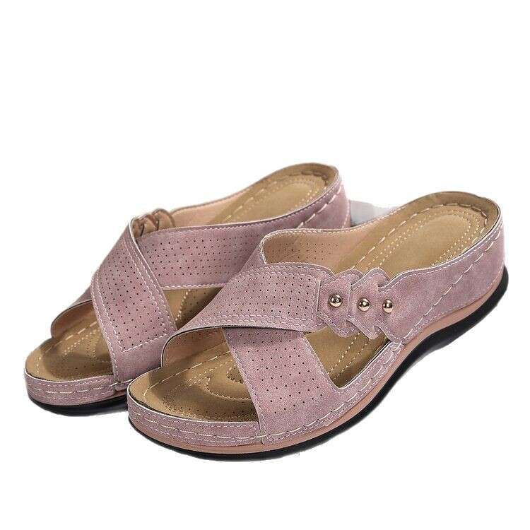 Wedge Flat Casual Slippers for Women 2024 New Cross Strap Solid Color Plus Size Versatile Shoes