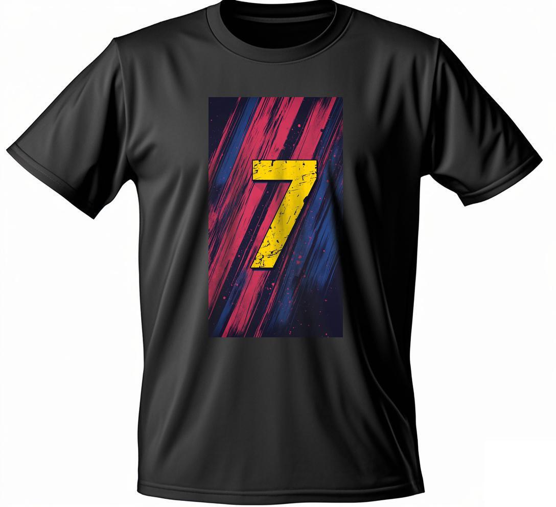 a T-shirt with the number 7 in red, yellow and blue Short sleeve S-3XL