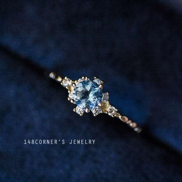 Light Luxury Elegant Snowflake Sea Blue Zircon Korean Style High-end Internet Celebrity Hot-selling Index Finger Ring