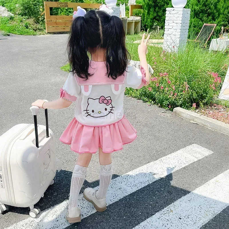 Sanrio Kawaii Sanrio Hello Kitty Children CosPlay Academy Style Pleated Skirt Girl Princess Clothes Childrens JK Uniform Birthday Gift XJ250618