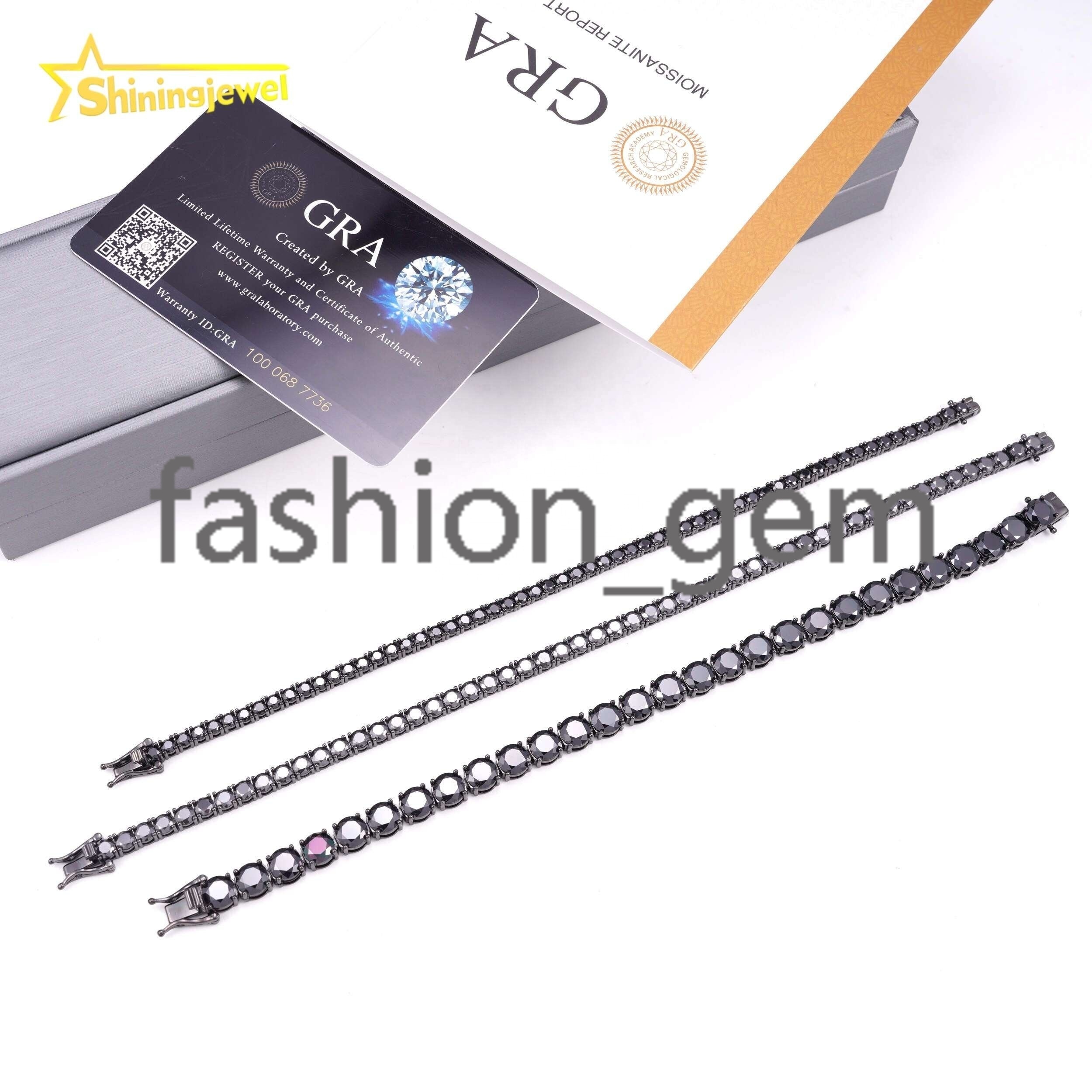 925 Silver Jewelry Hip Hop GRA Certificate Black Gold Plated Necklace Black Moissanite Tennis Chain