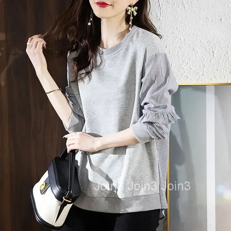 Pullovers Baggy Striped Plain Loose Female Top Y2k Style Sweat-shirt Novelty M Harajuku Fashion 2000s Casual Womens Sweatshirts