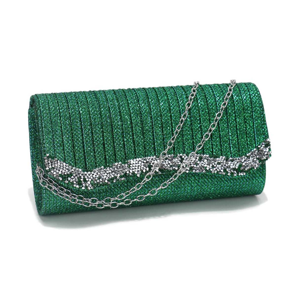 Black Color Rhinestones Women Evening Bags Sequins Glitter Clutch Bags Ruched Design Ladies Purse Z250618