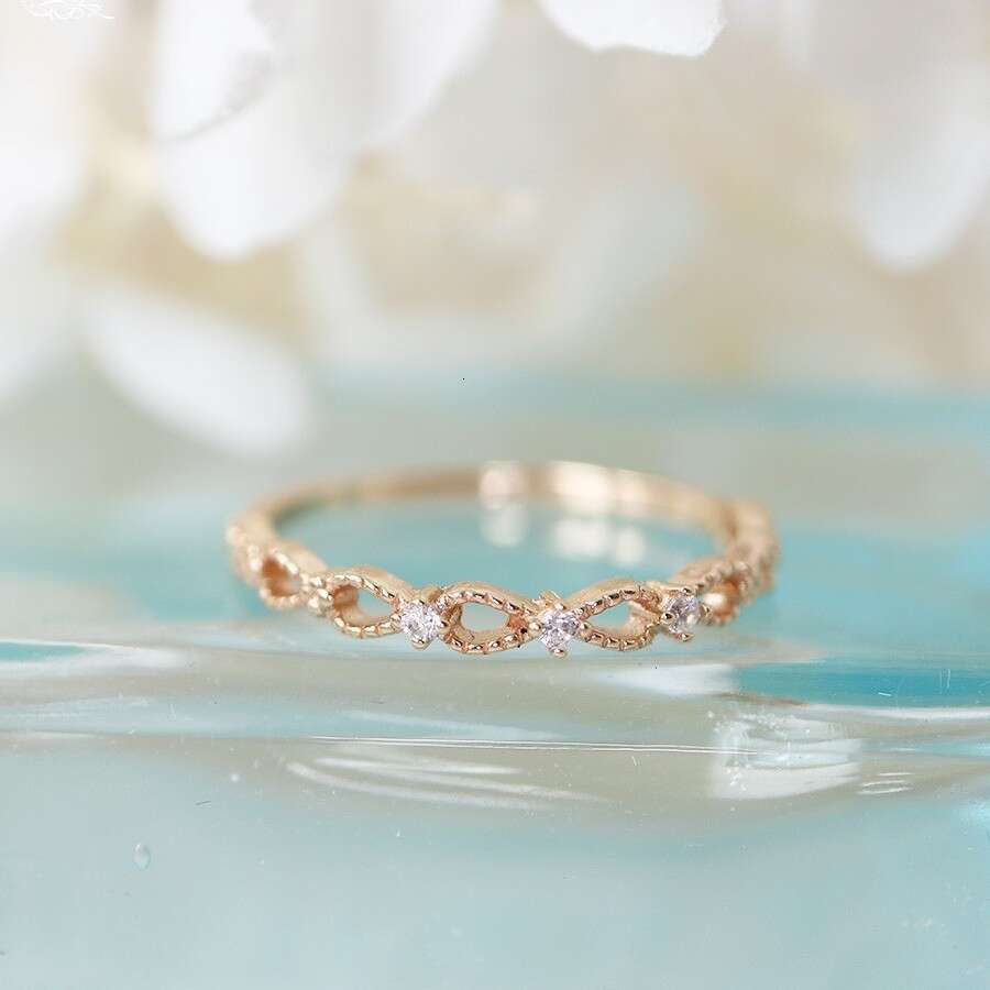 New Simple Leaf Hollow Narrow Zircon Same Style Light Luxury Adjustable Open Ring