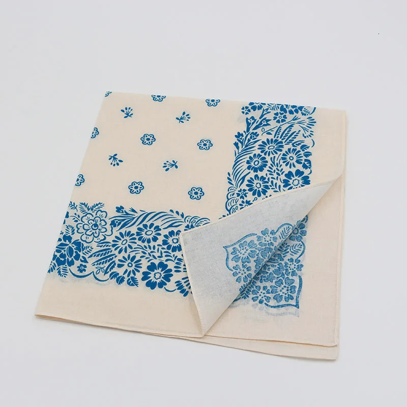 Ivory White Printed Blue Floral Bandana Girl Headscarf Headband Neckerchief Headwear Square Scarf 250617