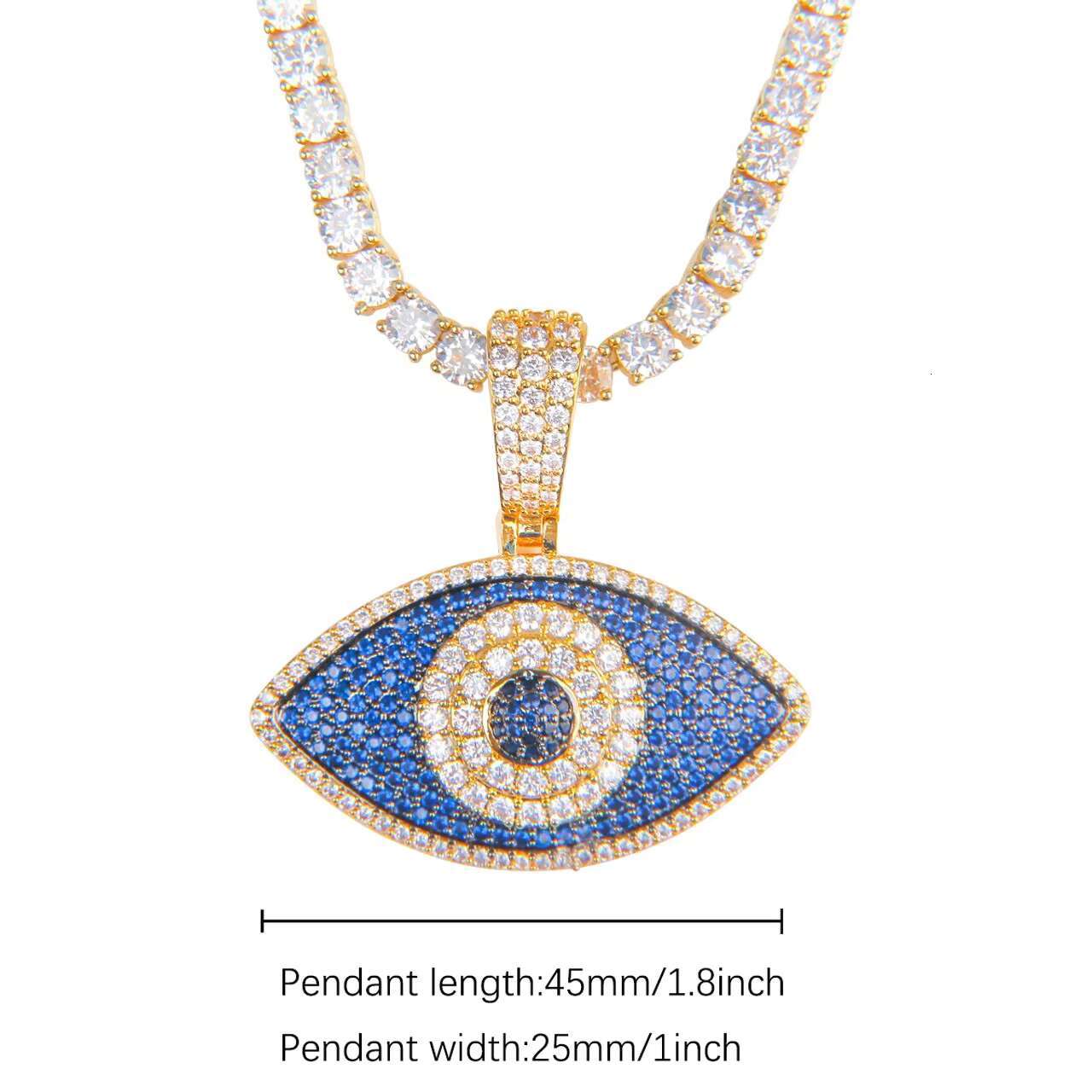 High Quality 18K Gold 925 Silver Plated Lucky Eye Pendant Moissanite Hip Hop Necklace with Turkish Jewelry Charms