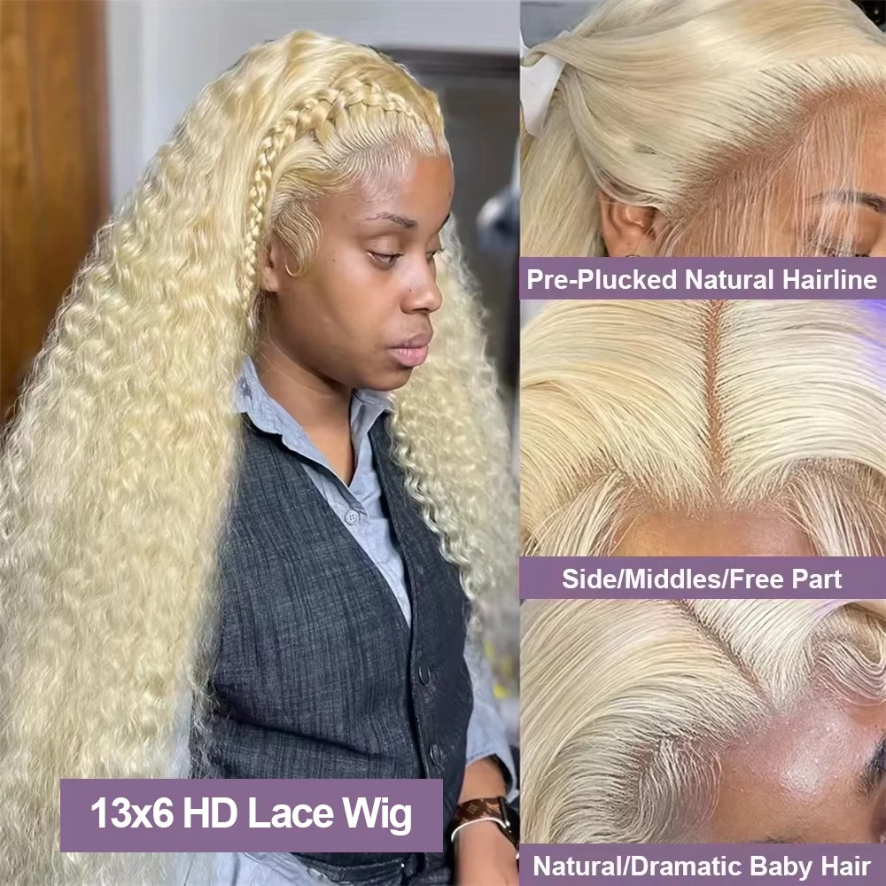 613 Curly Honey Blonde Lace Front Wigs Loose Deep Wave 13x4 HD Water Wave Color Transparent Lace Frontal Wigs Synthetic Human Hair Wig