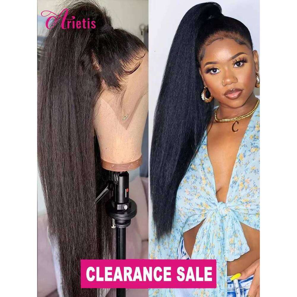 13x4 Kinky Front Wigs For Women Brazilian Raw Yaki Straight Lace Frontal Human Hair 4x4 HD Wig
