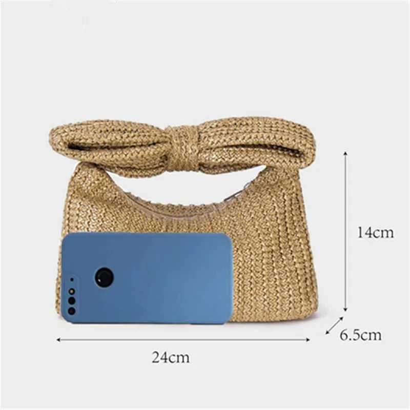 Chic Bowknot Straw Handbag for Women Summer Stylish Design Woven Clutches Cute Purse Suitable for Daily Use Party Holiday Travel Z250618