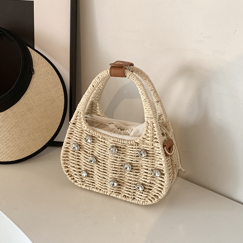 Designer's Free Shipping Vacation-style Rhinestone Woven Handbag Luxury Bag Women's 2025 Forest-style Fashionable Multi-functional Shoulder 