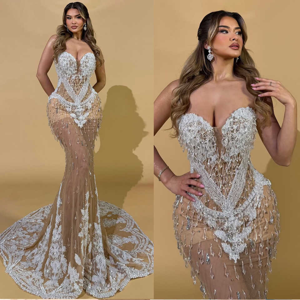 Customzied Illusion Mermaid Wedding Dresses Crystal Beading Backless Lace Appliques Bridal Gowns Robe Vestido De Novia
