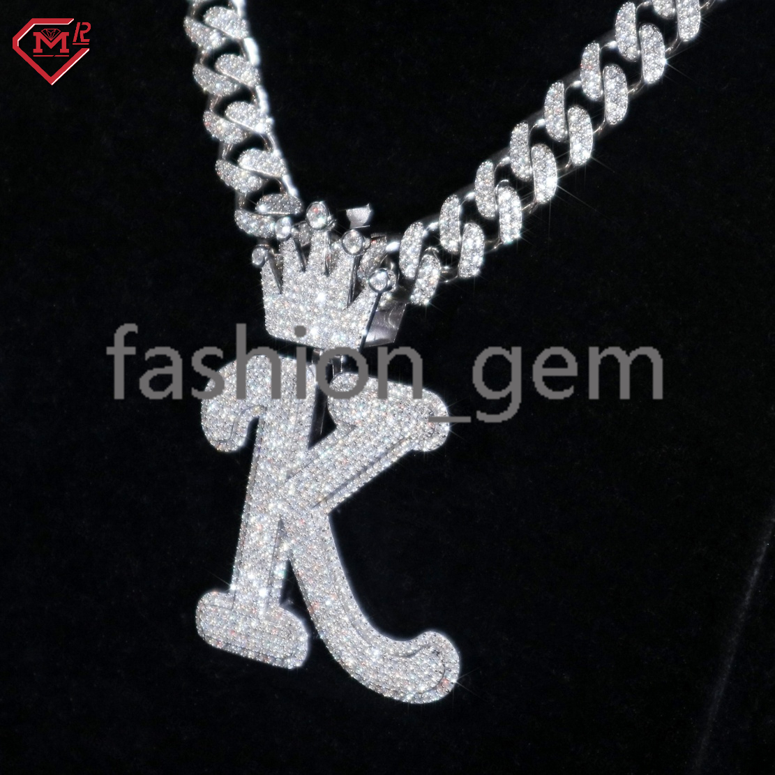 Buss Down Custom Moissanite Pendant Crown Bail Iced Out Initial Letter 925 Silver Hiphop Moissanite Pendant