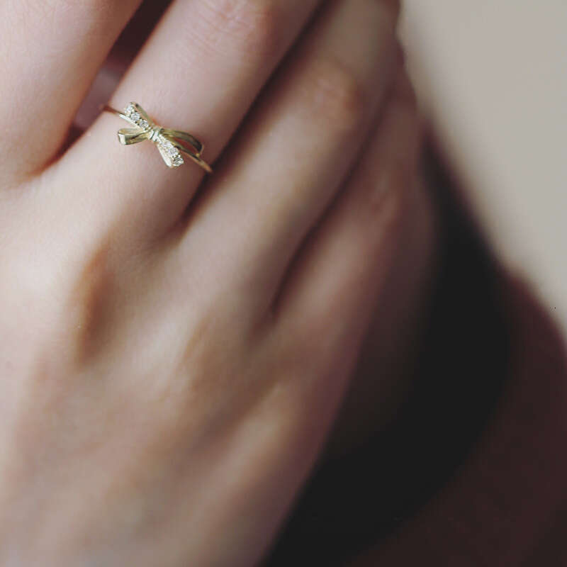 Korean and Japanese Style Fashion Personality Gold-Plated Bowknot Light Luxury for Women Niche Design Index Finger Ring
