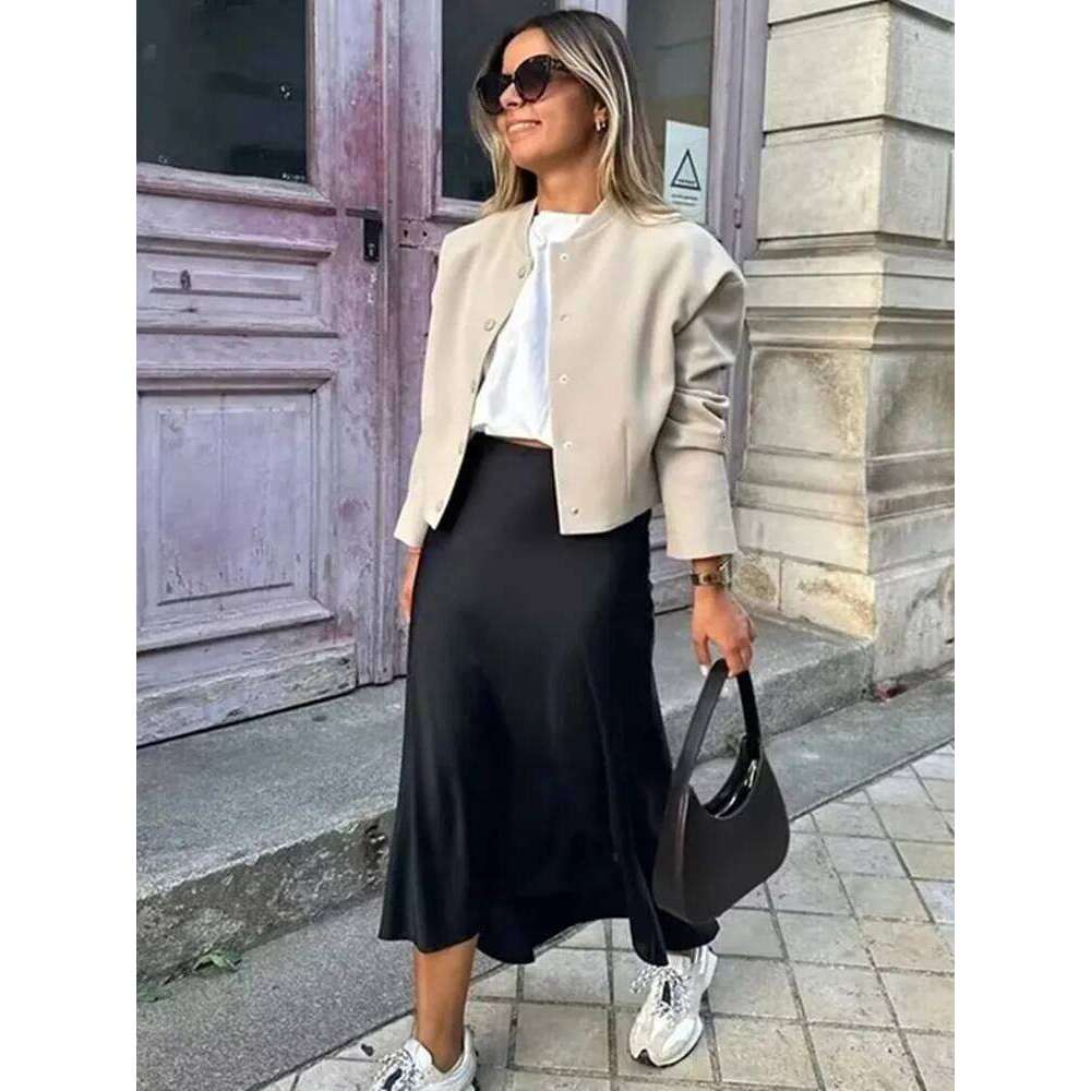 Wear TRAF Woman Satin High Waist Long For Women Summer Black Midi Skirt Office Elegant Women's Skirts