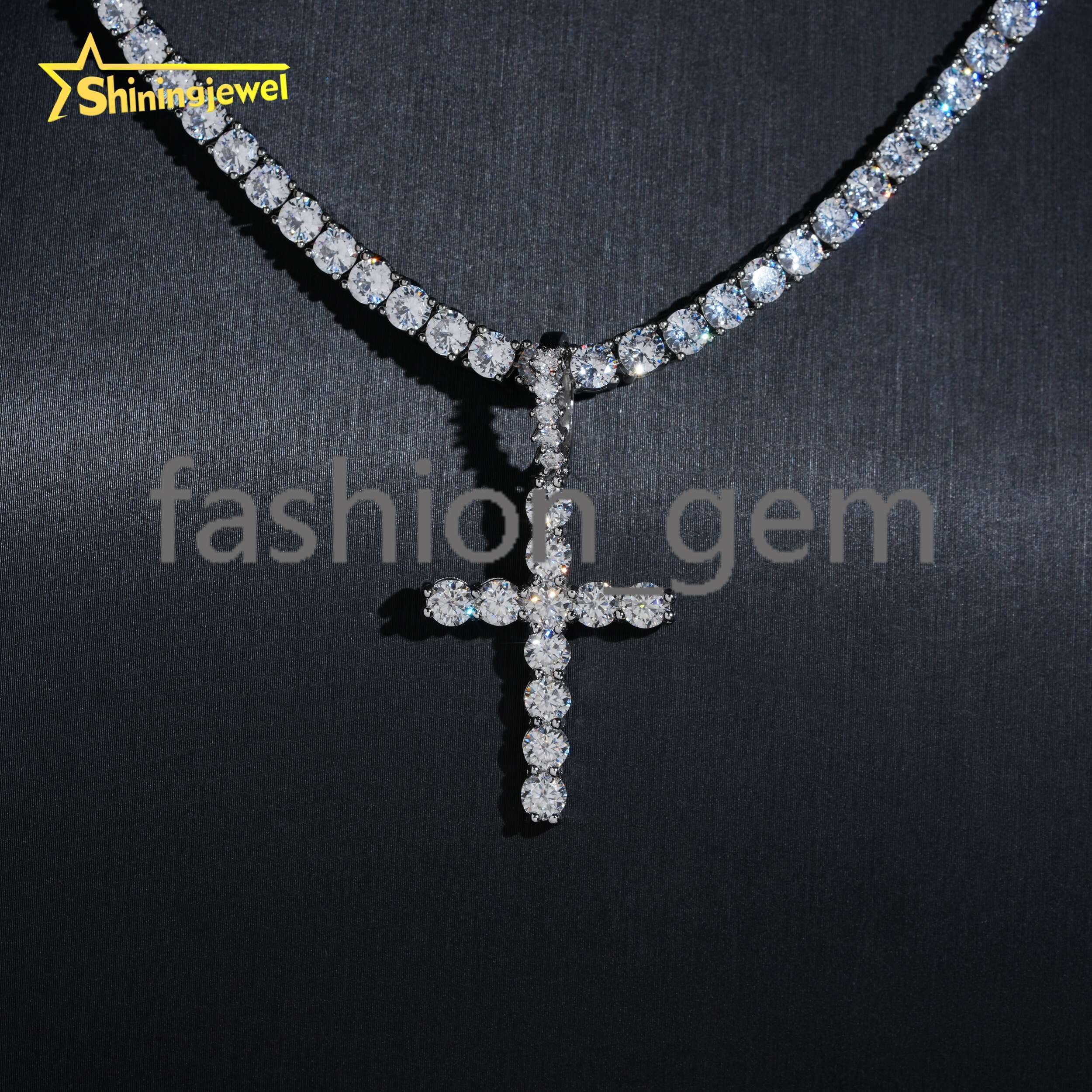 4MM VVS Moissanite Diamond Custom Hip Hop Jewelry Hand Made Pendant 925 Silver Iced Out Cross Pendants for Men Women Pass Tester