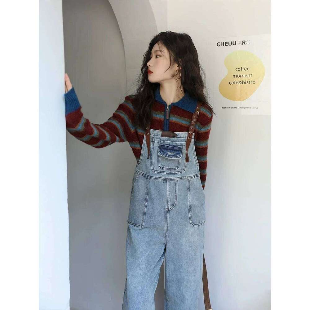 Department of Beauty Rainbow striped zipper half neck cashmere knitwear women's fall/winter loose sweater woolen base
