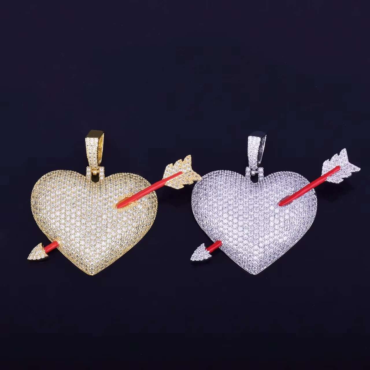 New Arrival Mens Womens 925 Silver 18K Gold Heart Pendant Necklace Red Arrow VVS Moissanite Diamond Stylish Accessory