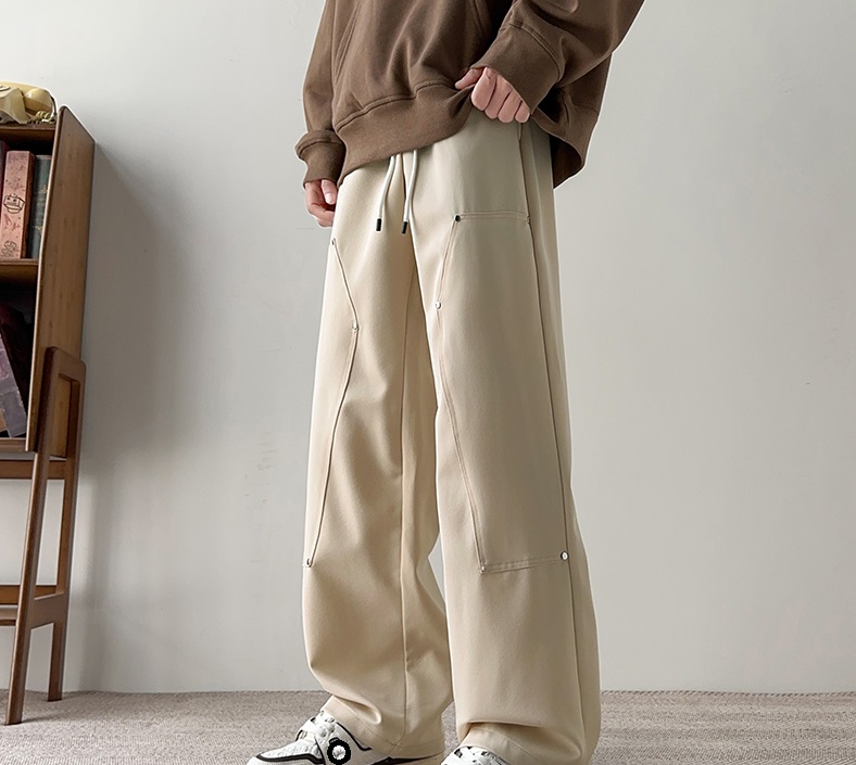 2025 Men's American Vintage Utility Pants - Loose Straight Wide-Leg Spring-Autumn New Arrival Casual Versatile Long Trousers