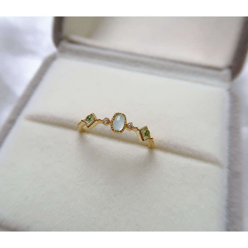 High Imitation Aquamarine Roman Glass Green Crystal Colorful Ring for Women, Niche High-end