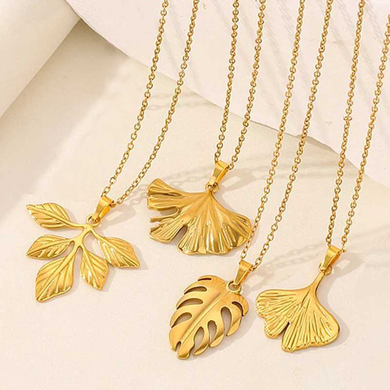 Plant Tree Leaves Pendant Necklace Ginkgo Leaf Charm Stainless Steel Necklaces For Women Men Jewelry Fashion Gold/Silver Color W250618