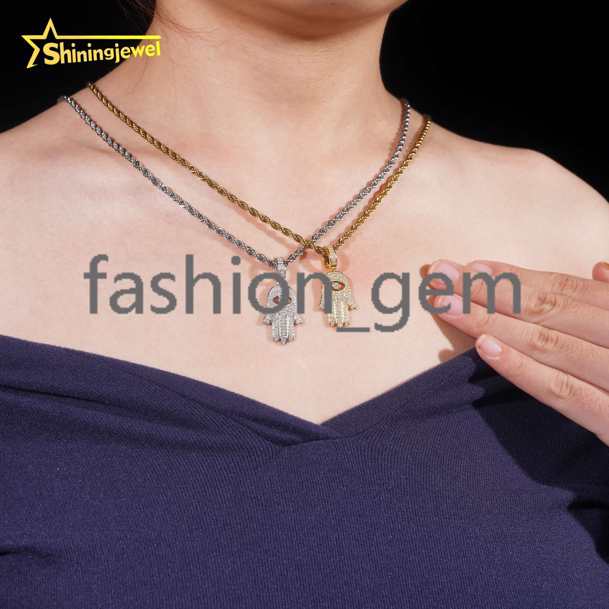Wholesale Hip Hop Jewelry for Gift Hamsa Hand Pendant Custom Iced Out Fashion 925 Silver VVS Moissanite Diamond Lucky Pendant