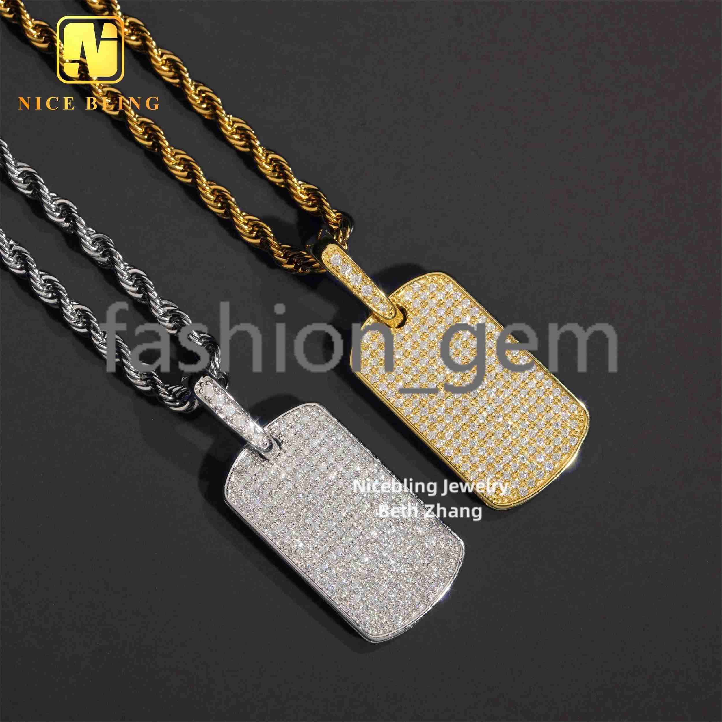 Iced Out Jewelry Hip Hop Fashion Men Pendant Charm 925 Silver Moissanite Diamond Dog Tag Pendant