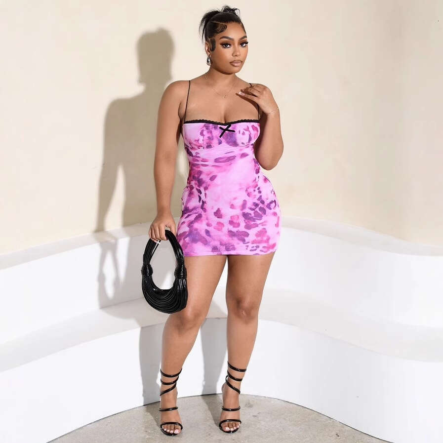 Summer New Leopard Print Slim Fit Bodycon Sexy Hot Girl Fashion Printed Short Dress B5
