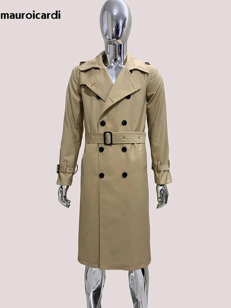 Mauroicardi Spring Autumn Long Khaki Trench Coat Men Double Breasted High Quality Chic European Clothes Overcoat 250618
